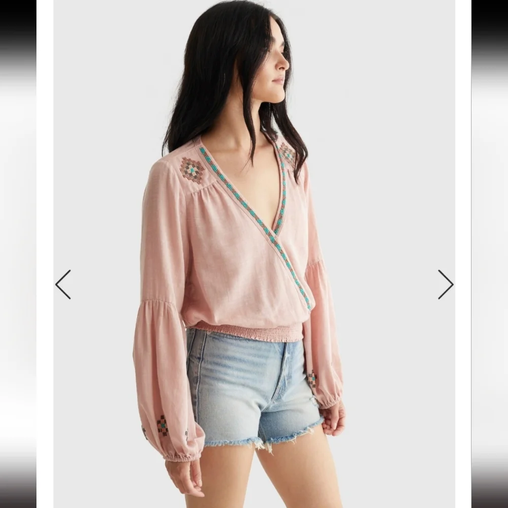 Lucky brand Beaded Surplice Wrap Top - Picture 3 of 7